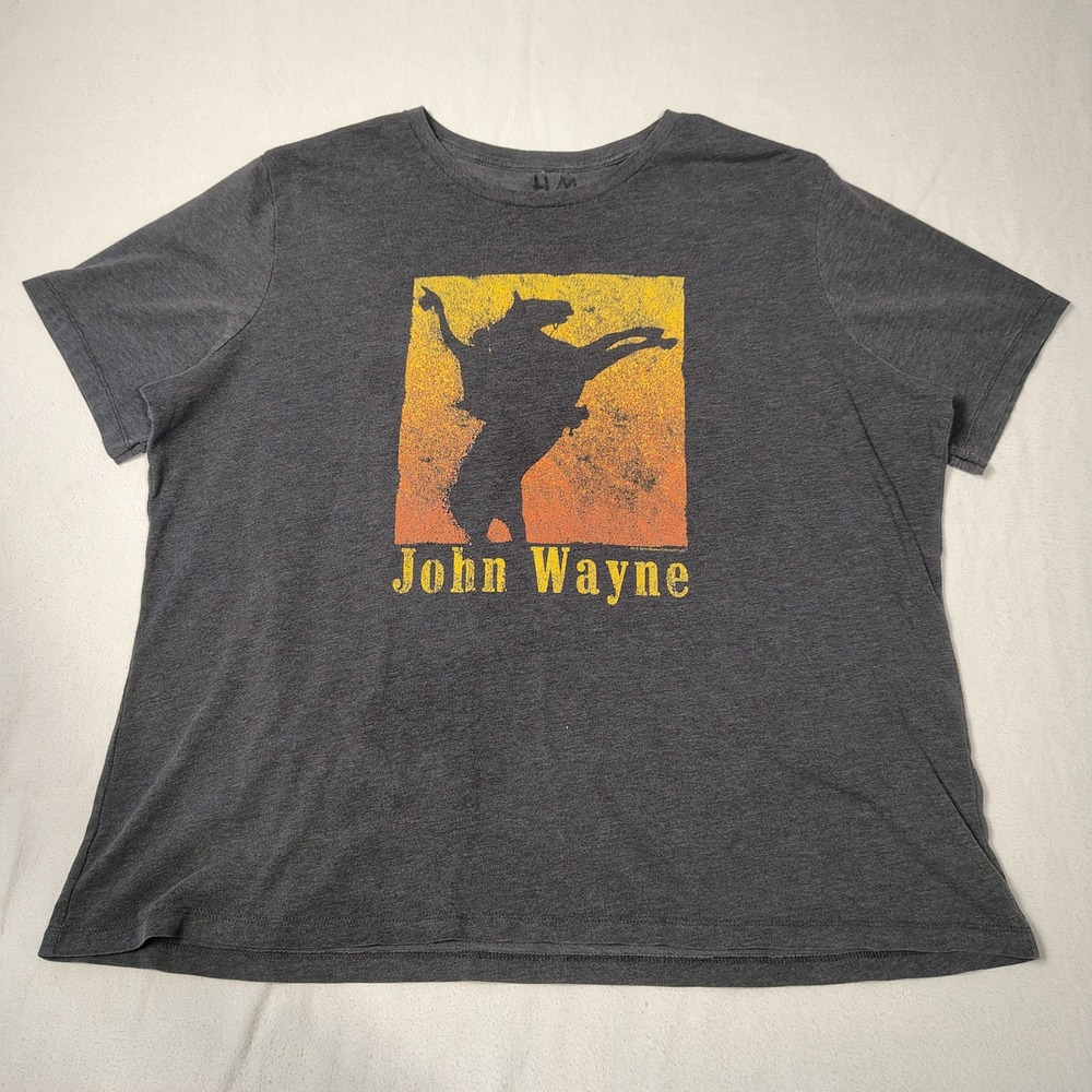 VTG John Wayne Women T-Shirt L Charcoal Grey Cotton Blend Graphic Western Tee